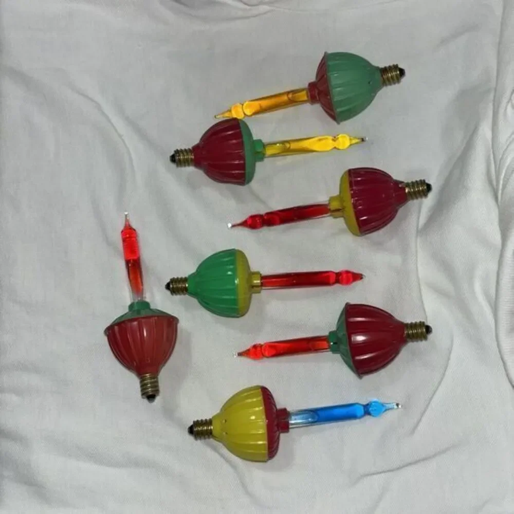 Lot 7 Vtg 1930s Glolite‎ Glo Lite Glass Christmas Light Bulbs C6 Rare Untested